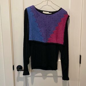 Joann Bryant Vintage Ladies Sweater. ‎ Size Medium.  Black/Blue/Pink/Purple